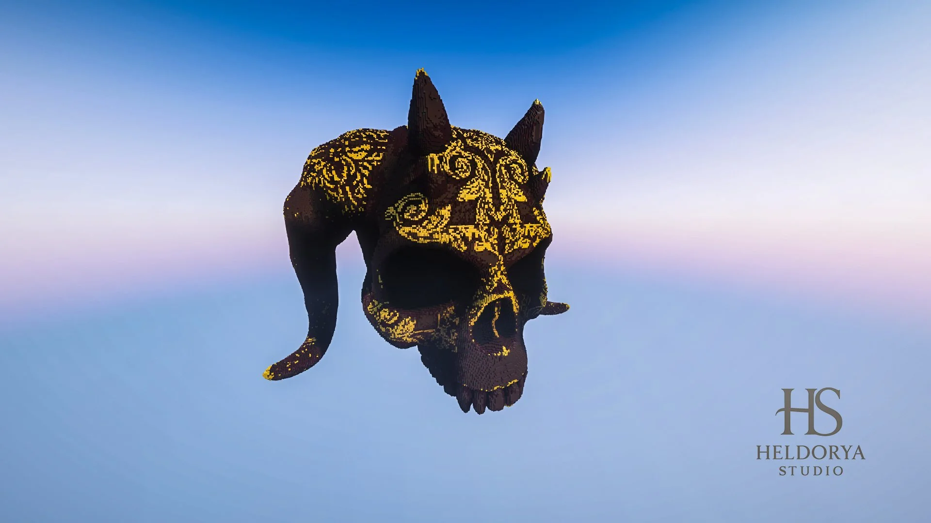 Ornamental Demon Skull | Gold Detail | Giant Realistic Statue | Gothic Monument |