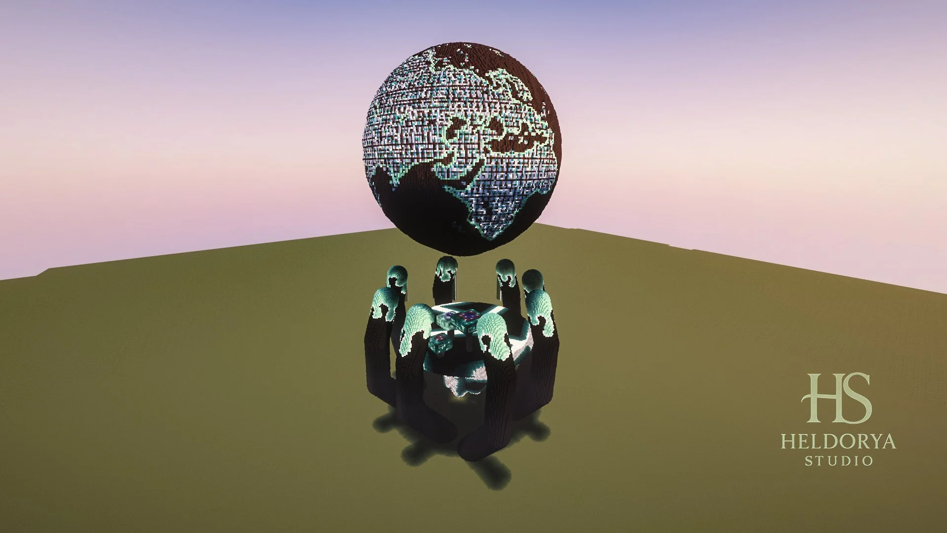 Tech-Themed Cyber Sci-Fi PvP Arena / Lobby with Floating Glowing Globe | Minecraft Map